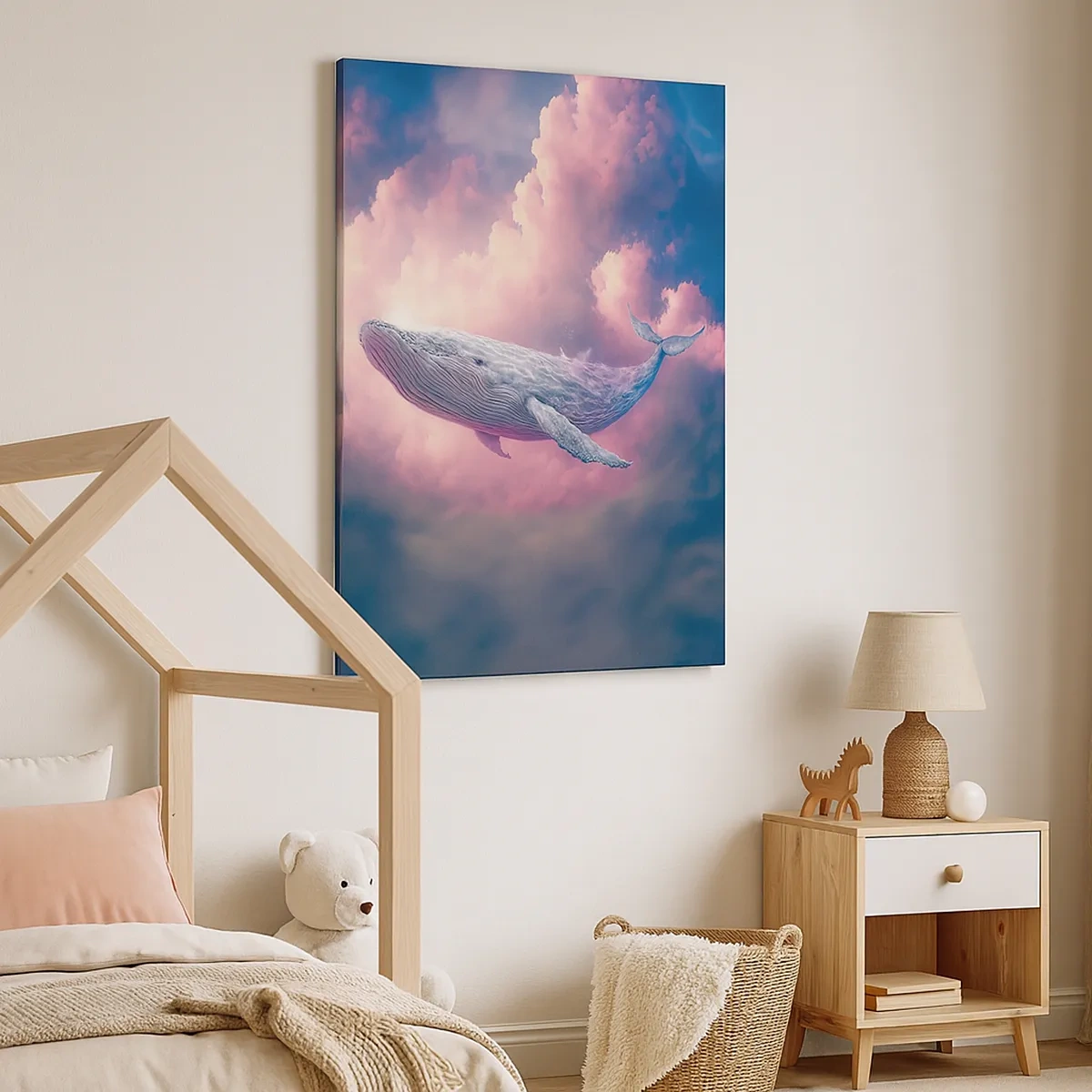 Impression sur toile - Image sur toile - Une baleine flottant dans les nuages au coucher du soleil - 50x70cm - Frottez-vous les yeux - Décoration murale moderne pour le salon et la chambre ARTTOR