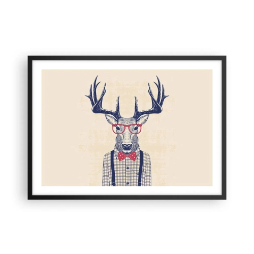 Affiche dans un cadre noir - Poster - Graphique stylisé d'un cerf portant des lunettes et un nœud papillon - 70x50cm - Une extravagance amusante - Décoration murale moderne pour le salon et la chambre ARTTOR
