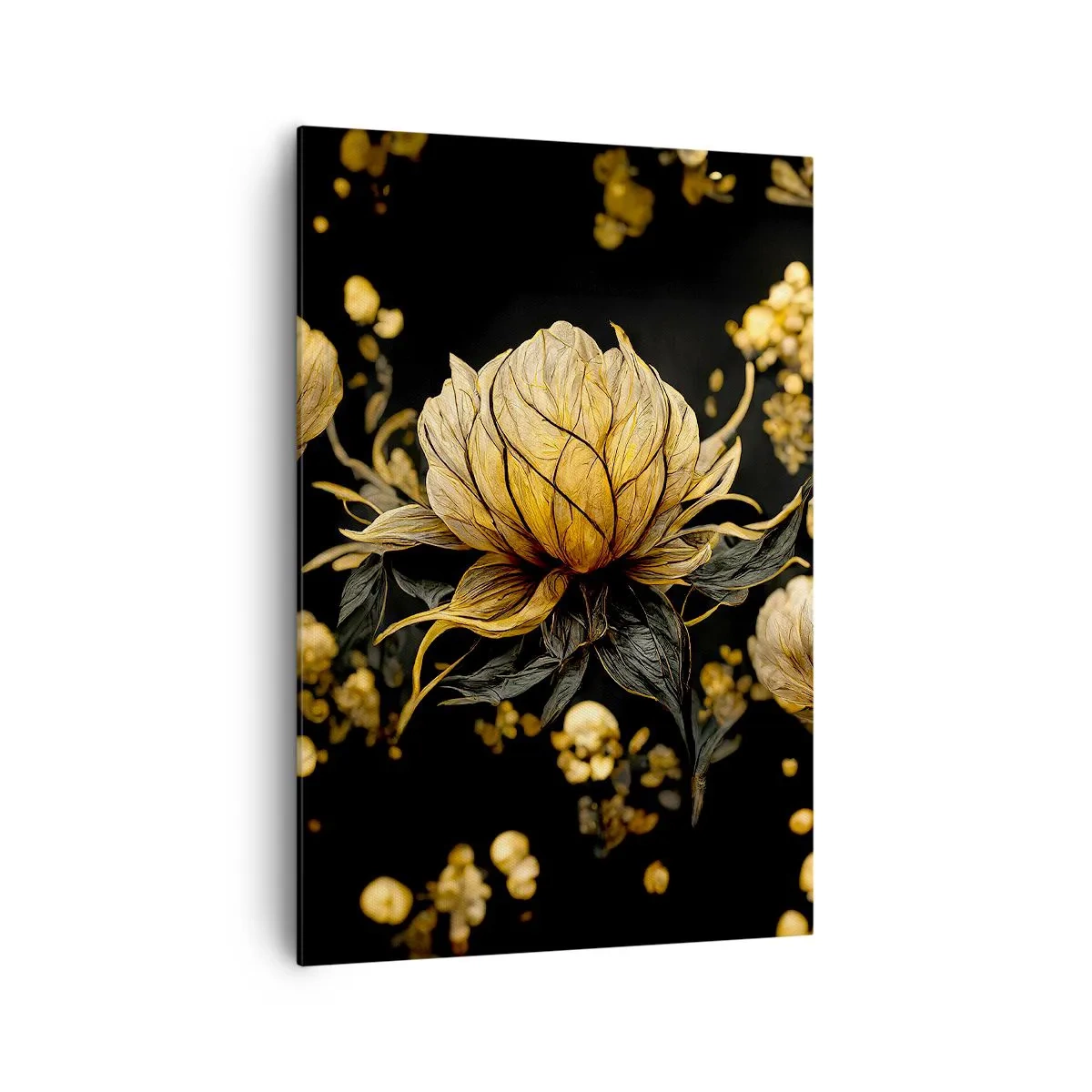 Impression sur toile - Image sur toile - Fleur dorée sur fond sombre - 70x100cm - Fragilité subtile - Décoration murale moderne pour le salon et la chambre ARTTOR