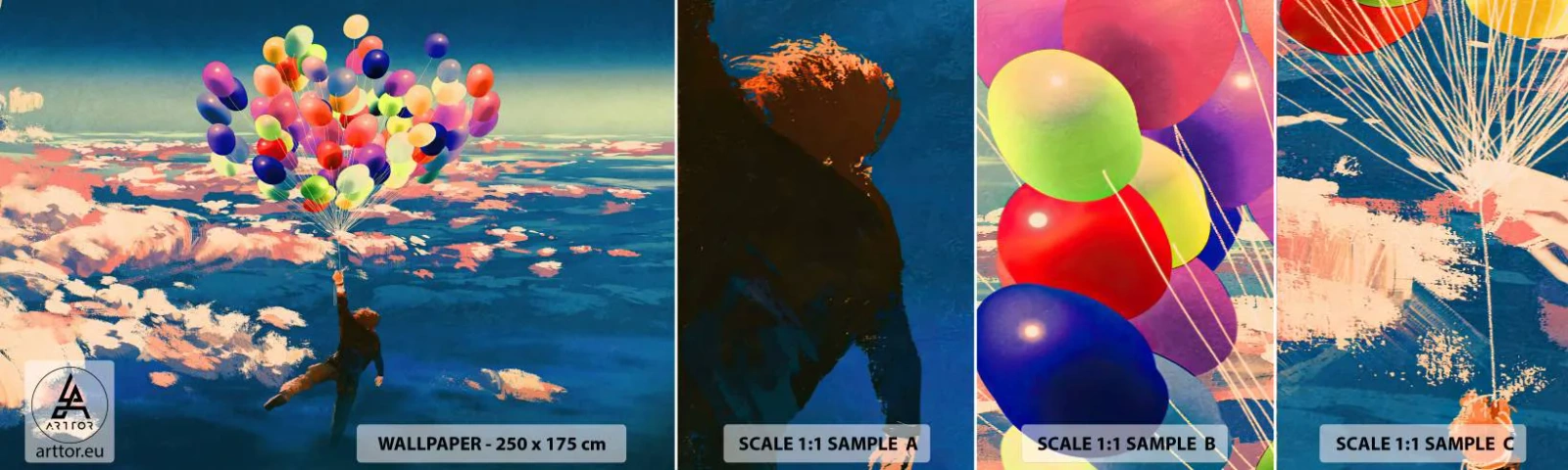 Échantillon de Papier Peint Autocollant Deluxe Sticker - Un rêve d'enfant devenu réalité - Pour les enfants, Ballons colorés, Abstraction - 100x30 cm