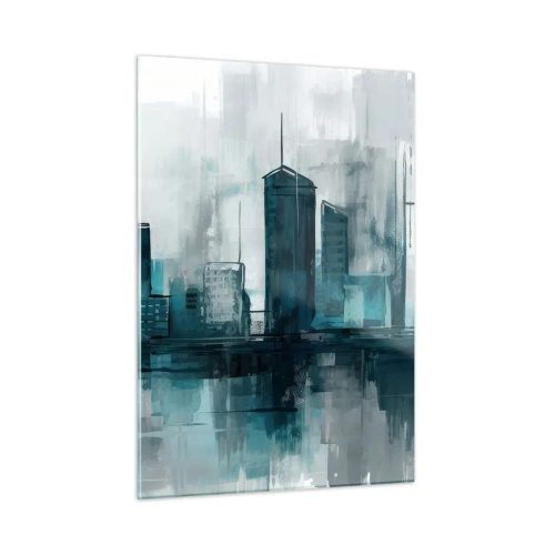 Impression sur verre - Image sur verre - Une ville moderne aux tons bleus et gris - 50x70cm - Une ville couleur de pluie - Décoration murale moderne pour le salon et la chambre ARTTOR