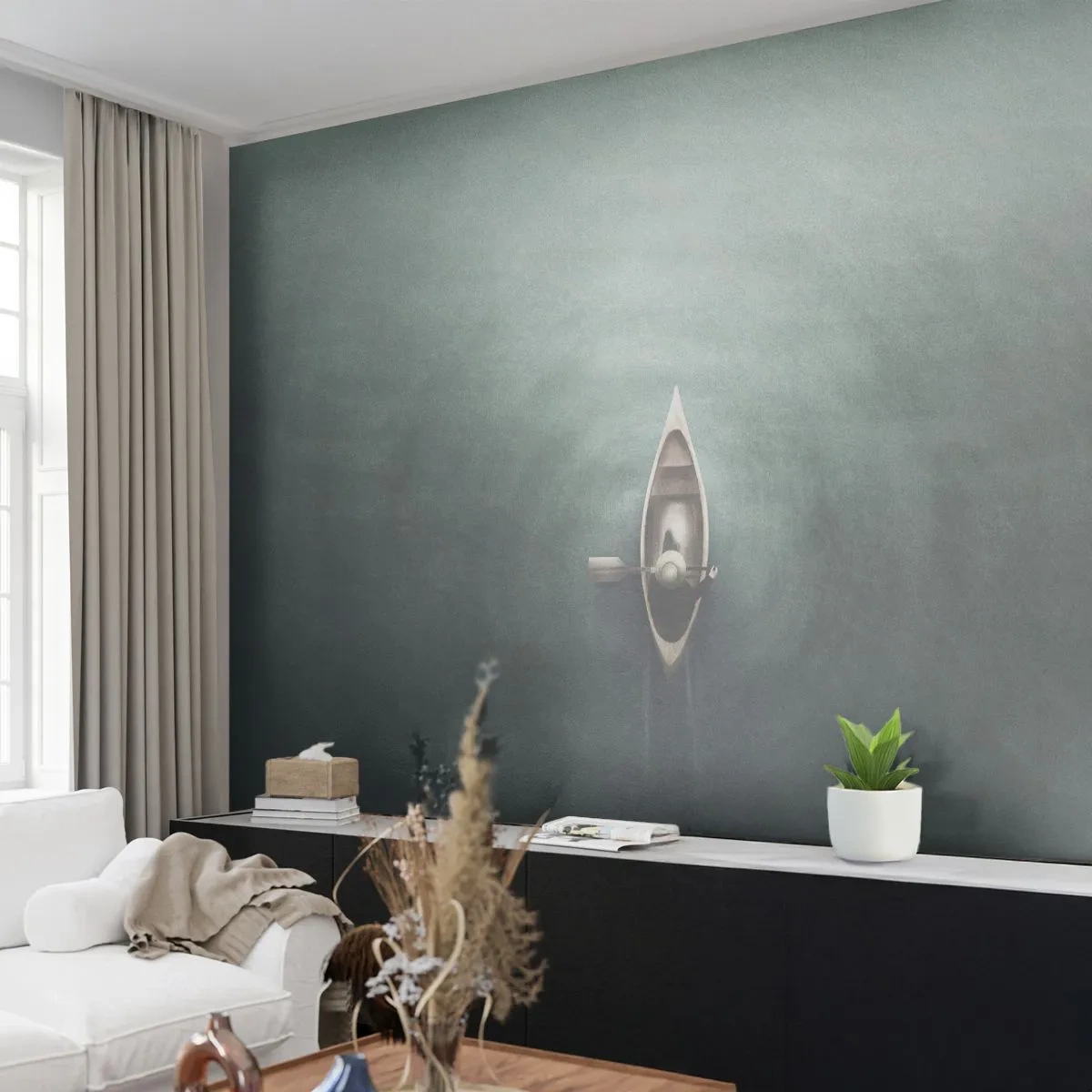 Papier Peint Photo Premium Canvas - À travers le lac de la lune - Calme, Lac, Kayak - 400x280 cm