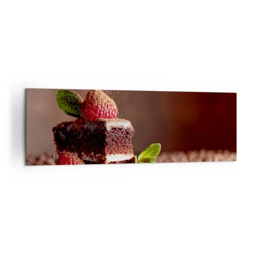 Impression sur toile - Image sur toile - Gâteau au chocolat aux framboises et à la menthe sur fond de fèves de cacao - 160x50cm - La vie est douce - Décoration murale moderne pour le salon et la chambre ARTTOR
