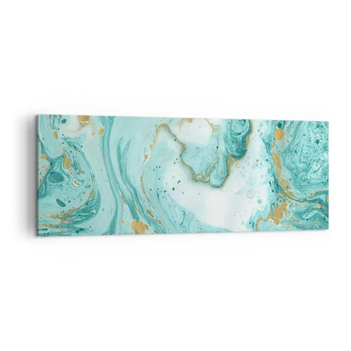 Impression sur toile - Image sur toile - Marbre turquoise avec des accents dorés dans une composition abstraite - 140x50cm - Sous la grande vague de l'ère Edo - Décoration murale moderne pour le salon et la chambre ARTTOR