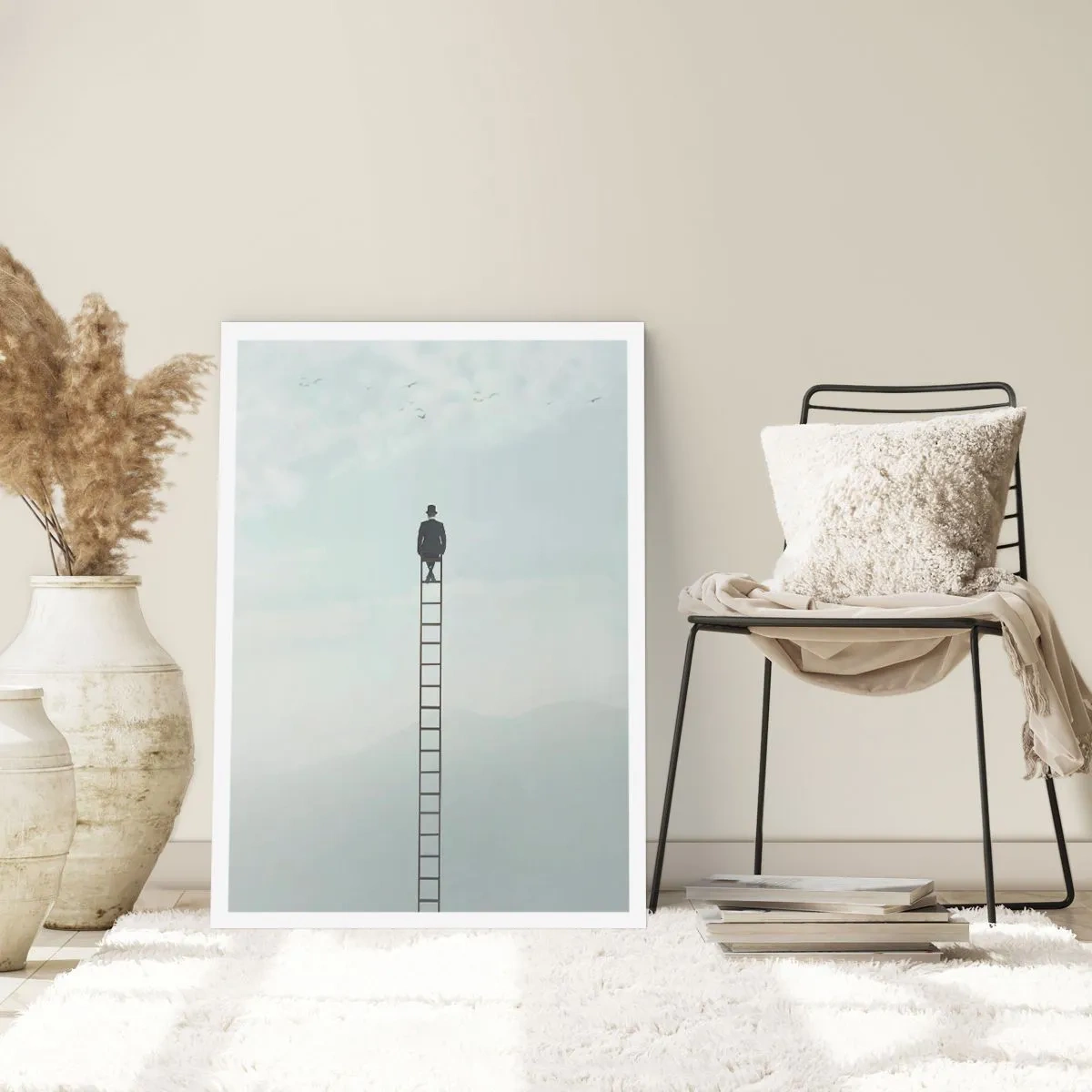 Affiche - Poster - Un homme sur une échelle regardant le ciel - 50x70cm - Se soulever au-dessus - Décoration murale moderne pour le salon et la chambre ARTTOR