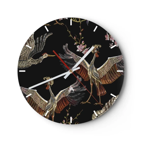 Horloge murale - Pendule murale - Oiseaux illustratifs en vol sur un fond de branches florales et de noir - 30x30cm - Un oiseau de conte de fées - Décoration murale moderne pour le salon, la cuisine et la chambre ARTTOR