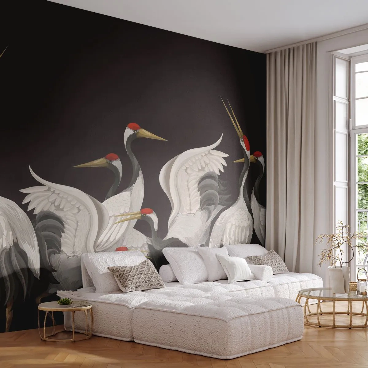 Papier Peint Autocollant Deluxe Sticker - Histoire d'oiseaux - Grues, Des oiseaux, Morceau - 500x350 cm