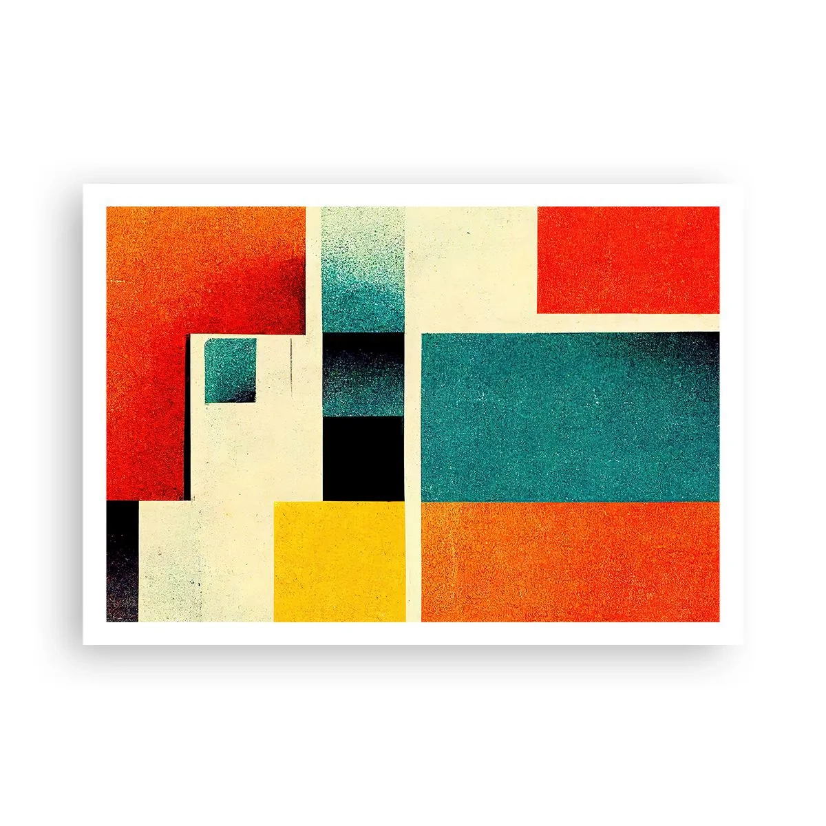Affiche - Poster - Abstraction géométrique avec des rectangles et des carrés colorés - 100x70cm - Abstraction géométrique – bonne énergie - Décoration murale moderne pour le salon et la chambre ARTTOR