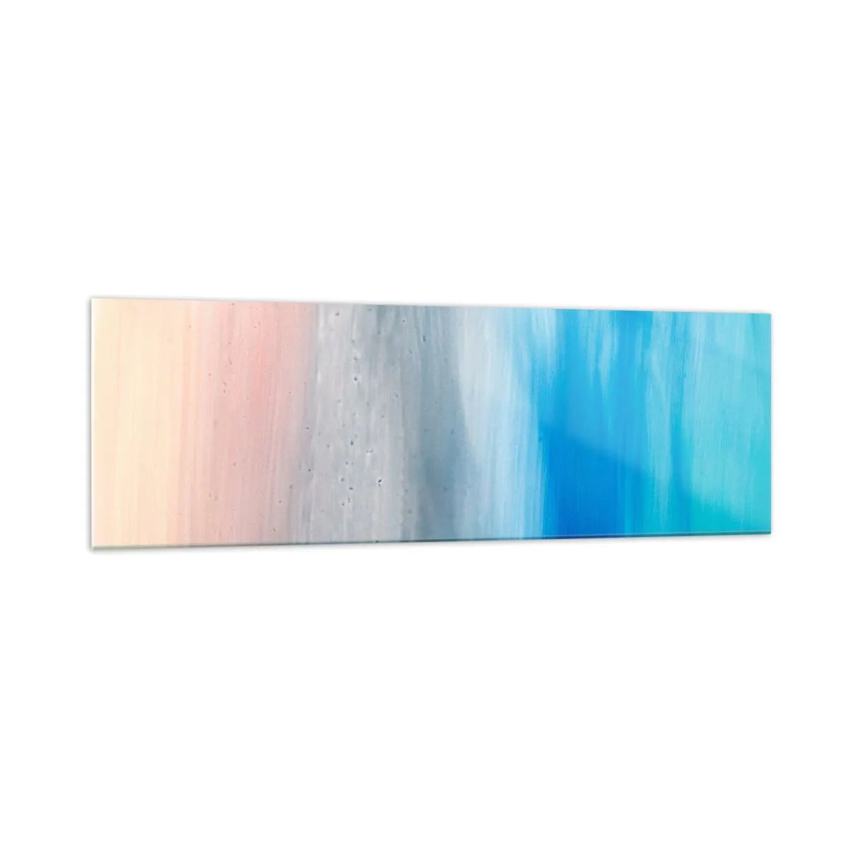Impression sur verre - Image sur verre - Coups de pinceau abstraits dans des tons de bleu et de rose - 160x50cm - Éléments : air - Décoration murale moderne pour le salon et la chambre ARTTOR