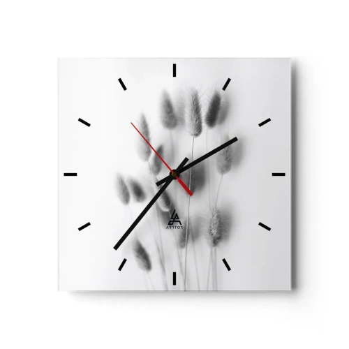 Horloge murale - Pendule murale - Graminées délicates dans des tons de gris sur fond blanc - 30x30cm - Son herbe duveteuse - Décoration murale moderne pour le salon et la chambre ARTTOR