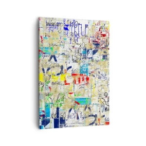 Impression sur toile - Image sur toile - Graffiti abstrait avec inscriptions et motifs colorés - 50x70cm - Ca fait juste plaisir aux yeux - Décoration murale moderne pour le salon et la chambre ARTTOR