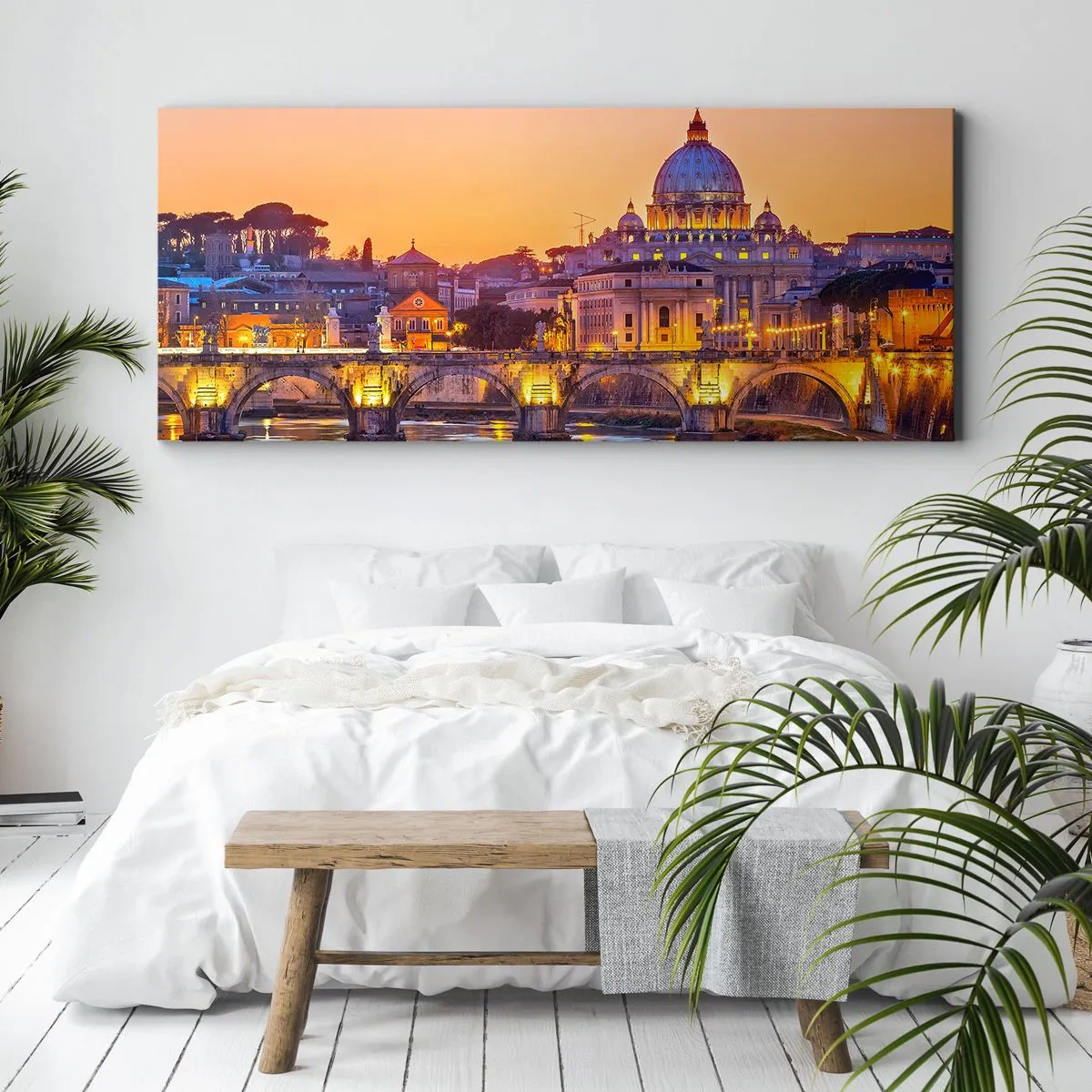 Impression sur toile - Image sur toile - Coucher de soleil sur la ville éternelle - 90x30 cm