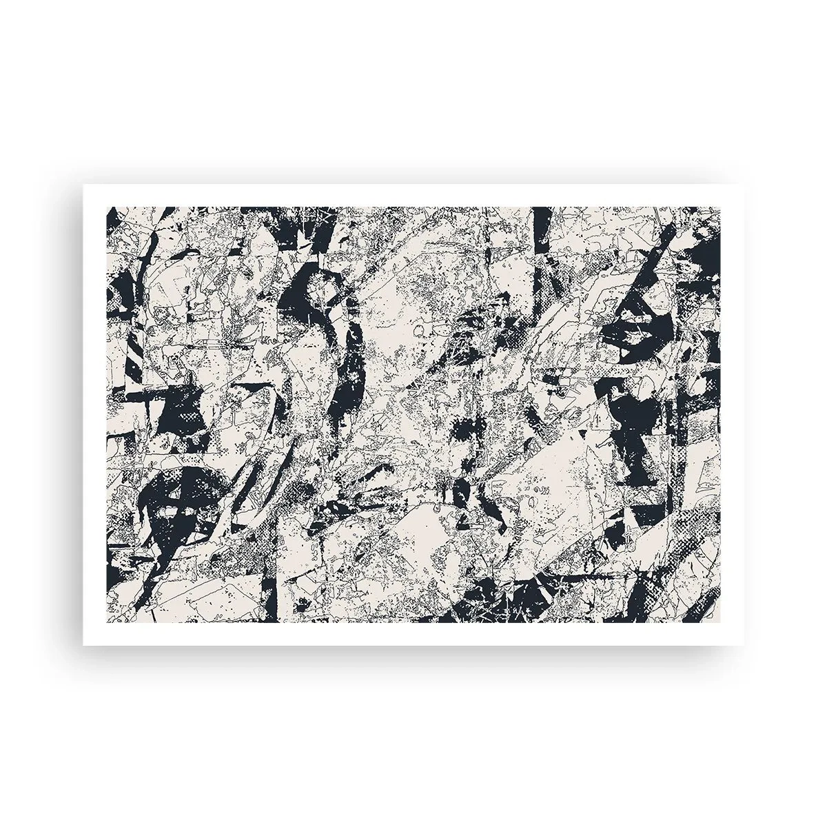 Affiche - Poster - Composition abstraite en noir et blanc avec une mise en page dynamique - 100x70cm - Interpénétration des contraires - Décoration murale moderne pour le salon et la chambre ARTTOR