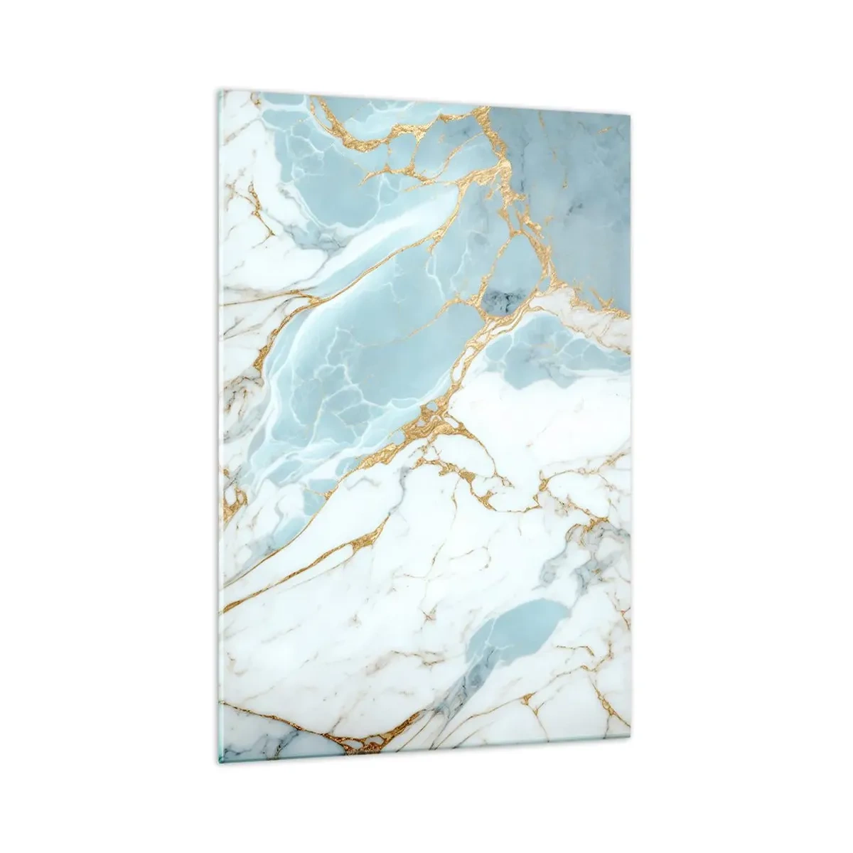 Impression sur verre - Image sur verre - Motifs en marbre bleu et blanc avec des veines dorées ajoutées - 70x100cm - Richesse en pierre - Décoration murale moderne pour le salon et la chambre ARTTOR