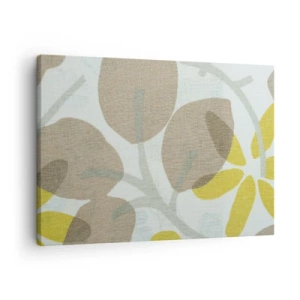 Impression sur toile - Image sur toile - Feuilles abstraites dans les tons beige et jaune - 70x50cm - Composition en plein soleil - Décoration murale moderne pour le salon et la chambre ARTTOR