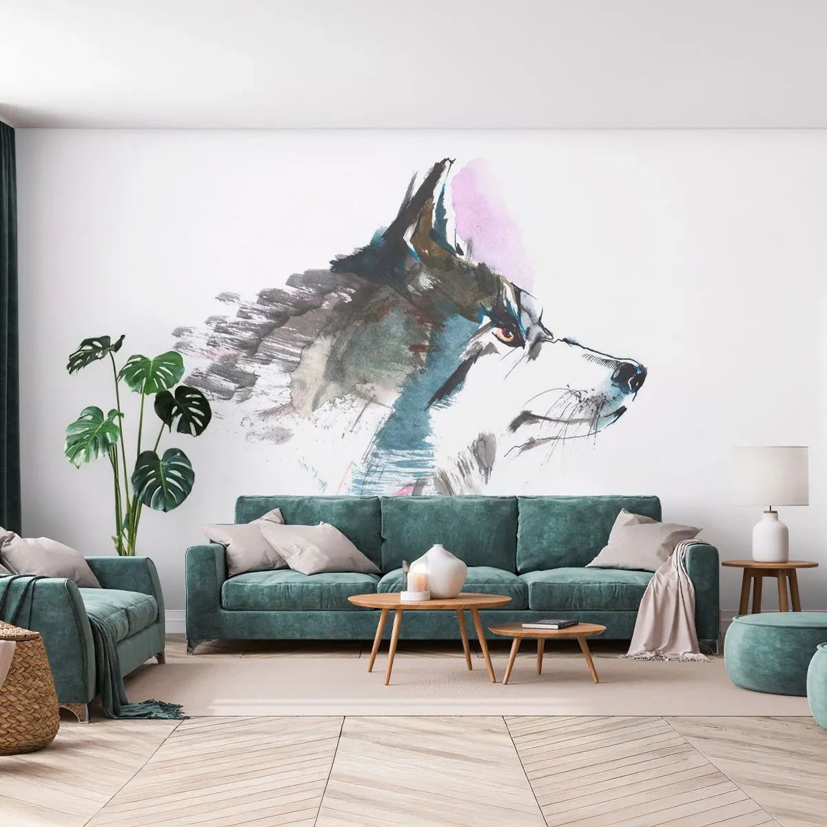 Papier Peint Photo Premium Sand - Portrait à l'aquarelle d'un loup - 100x70cm - On parle du loup - Décoration murale moderne pour le salon et la chambre ARTTOR