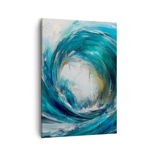 Impression sur toile - Image sur toile - Une vague dynamique dans les tons bleu et turquoise - 50x70cm - Portail maritime - Décoration murale moderne pour le salon et la chambre ARTTOR