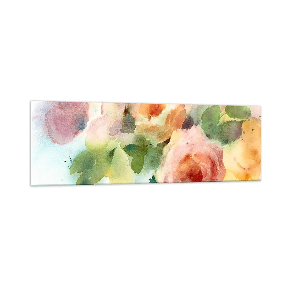 Impression sur verre - Image sur verre - Roses délicates de style aquarelle sur fond clair - 160x50cm - Délicat comme l'aquarelle - Décoration murale moderne pour le salon et la chambre ARTTOR