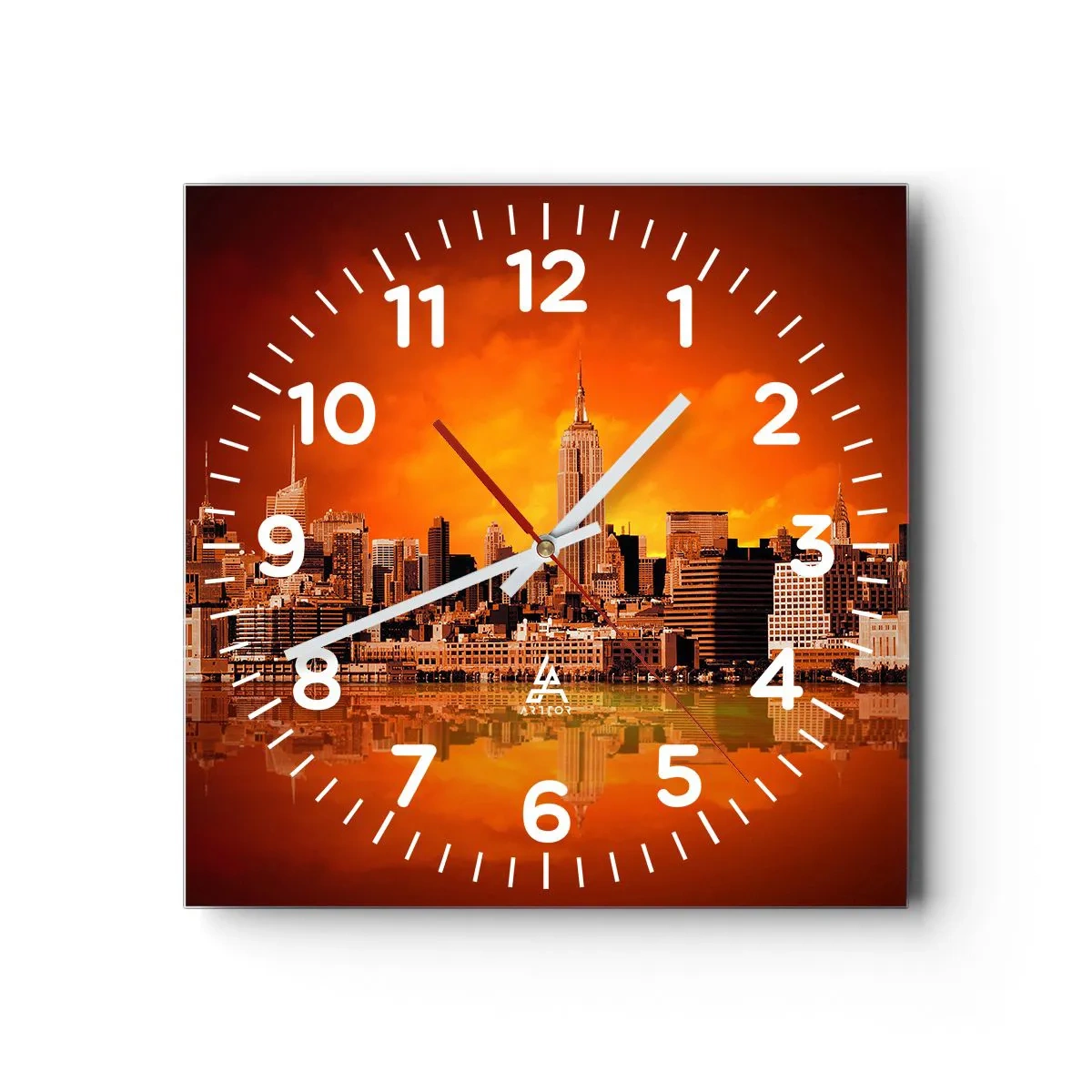 Horloge murale - Pendule murale - Panorama de grande ville en jaune et bronze - 40x40 cm