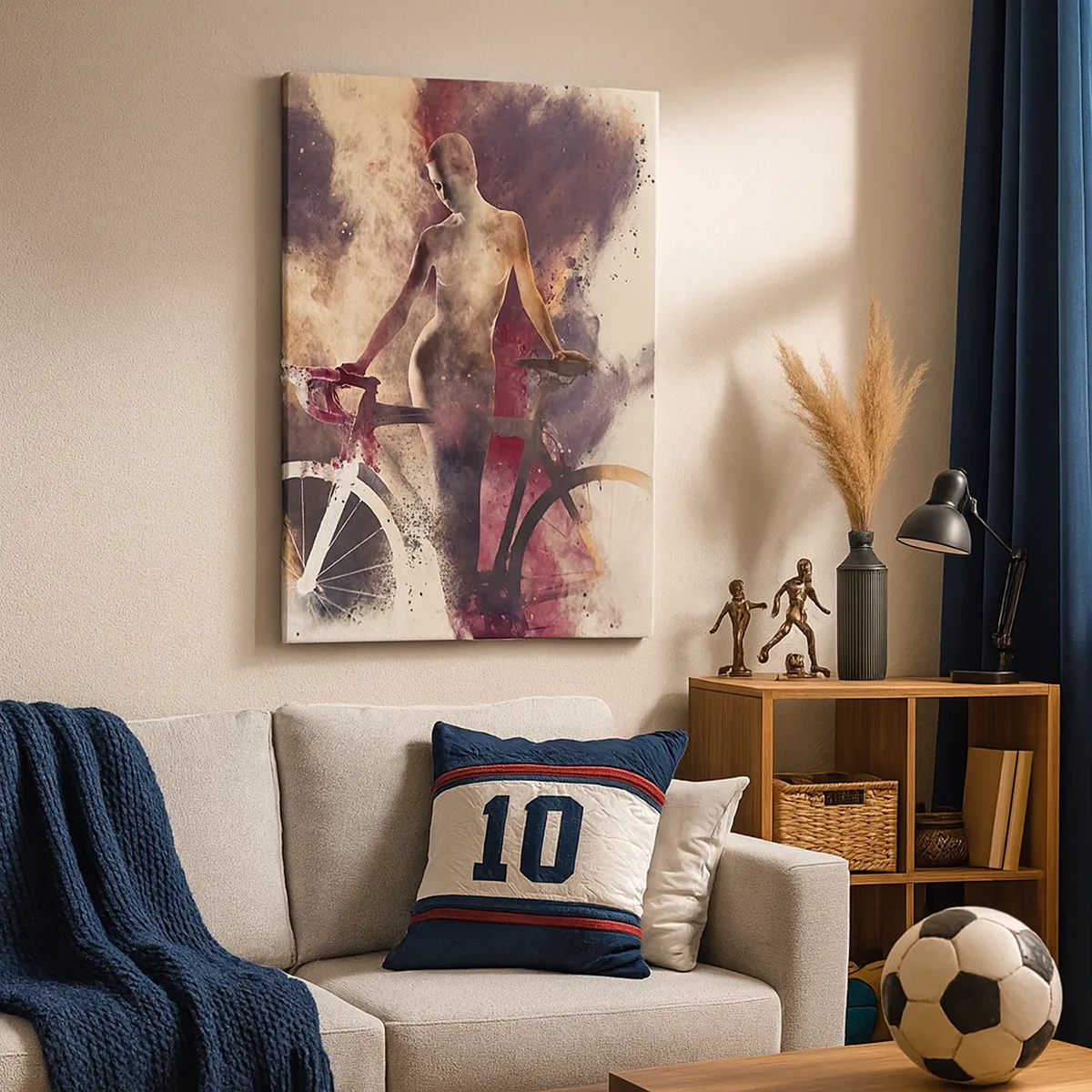 Impression sur toile - Image sur toile - Silhouette abstraite avec un vélo dans un style artistique - 50x70cm - Une âme de vélo aux formes marbrées - Décoration murale moderne pour le salon et la chambre ARTTOR