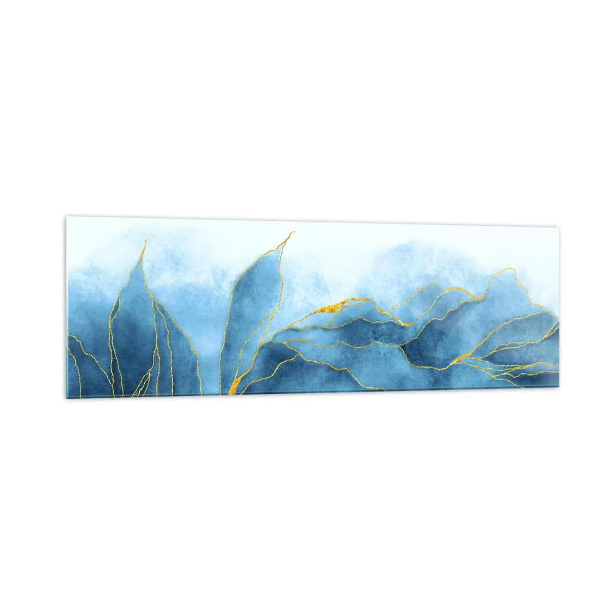 Impression sur verre - Image sur verre - Vagues abstraites dans des tons de bleu avec des accents dorés - 160x50cm - Bleu doré - Décoration murale moderne pour le salon et la chambre ARTTOR