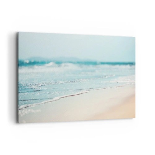 Impression sur toile - Image sur toile - Douces vagues de l'océan sur une plage de sable - 120x80cm - Chaleur et bruissement - Décoration murale moderne pour le salon et la chambre ARTTOR