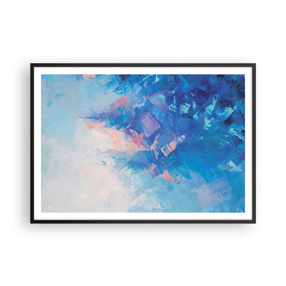 Affiche dans un cadre noir - Poster - Composition abstraite dans les tons de bleu et de rose - 100x70cm - Abstraction hivernale - Décoration murale moderne pour le salon et la chambre ARTTOR