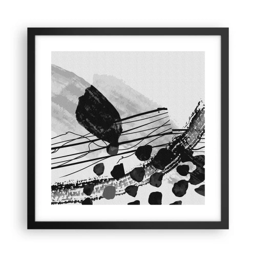 Affiche dans un cadre noir - Poster - Abstraction organique noir et blanc - 40x40 cm