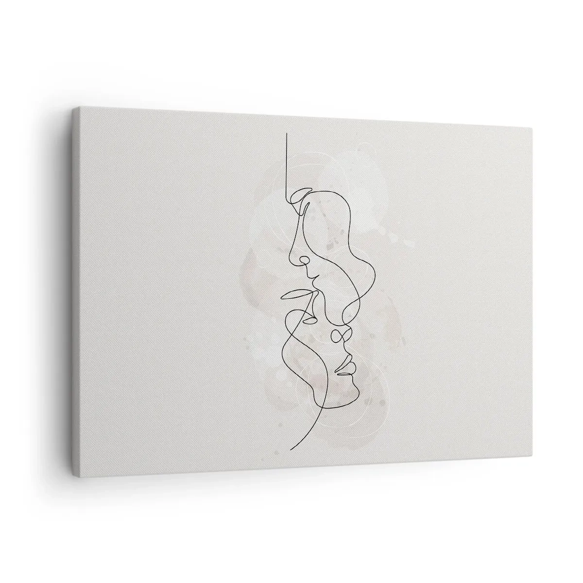 Impression sur toile - Image sur toile - Contour abstrait de deux visages sur fond clair - 70x50cm - Emmêlé dans une étreinte - Décoration murale moderne pour le salon et la chambre ARTTOR