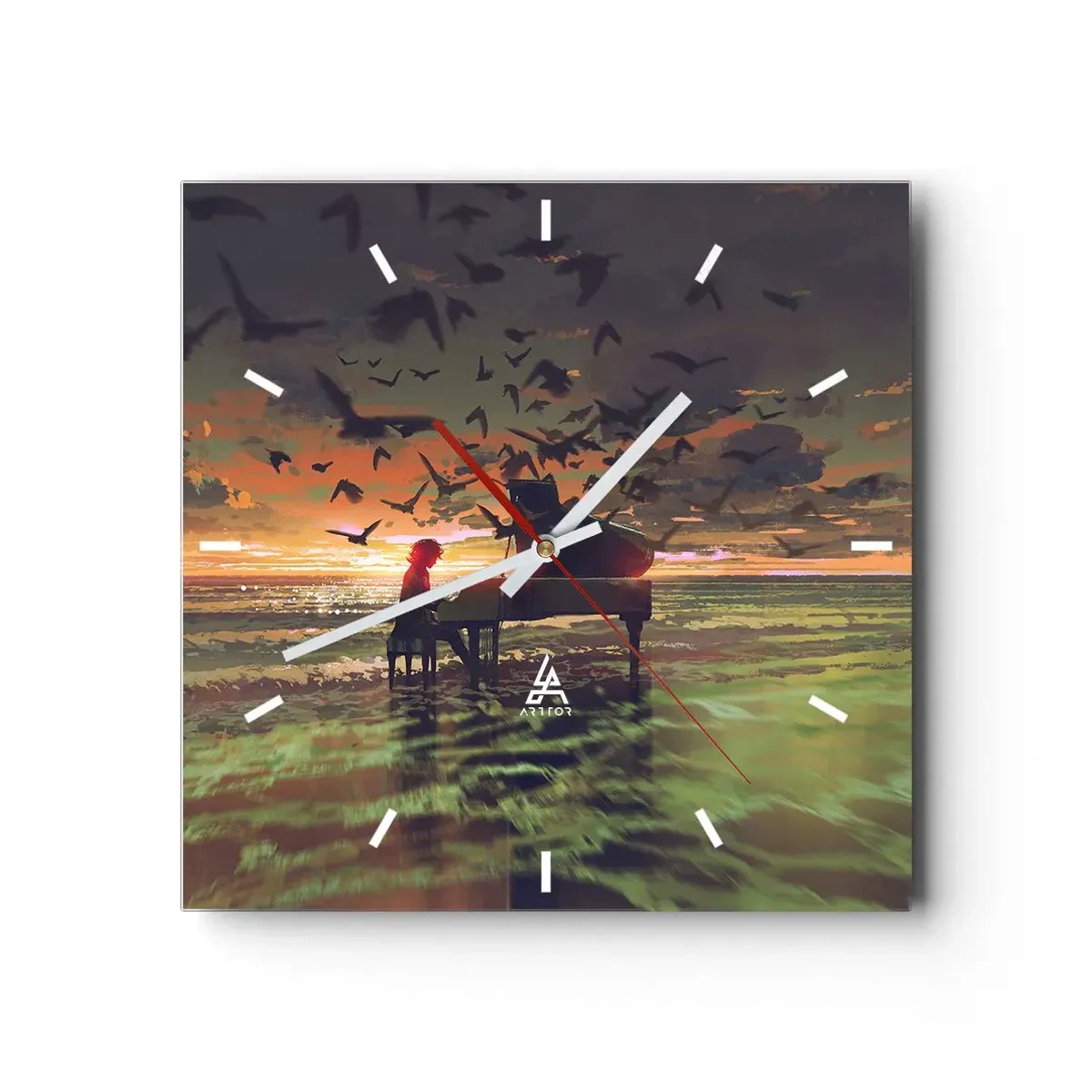 Horloge murale - Pendule murale - Concert pour piano et vagues - 40x40 cm