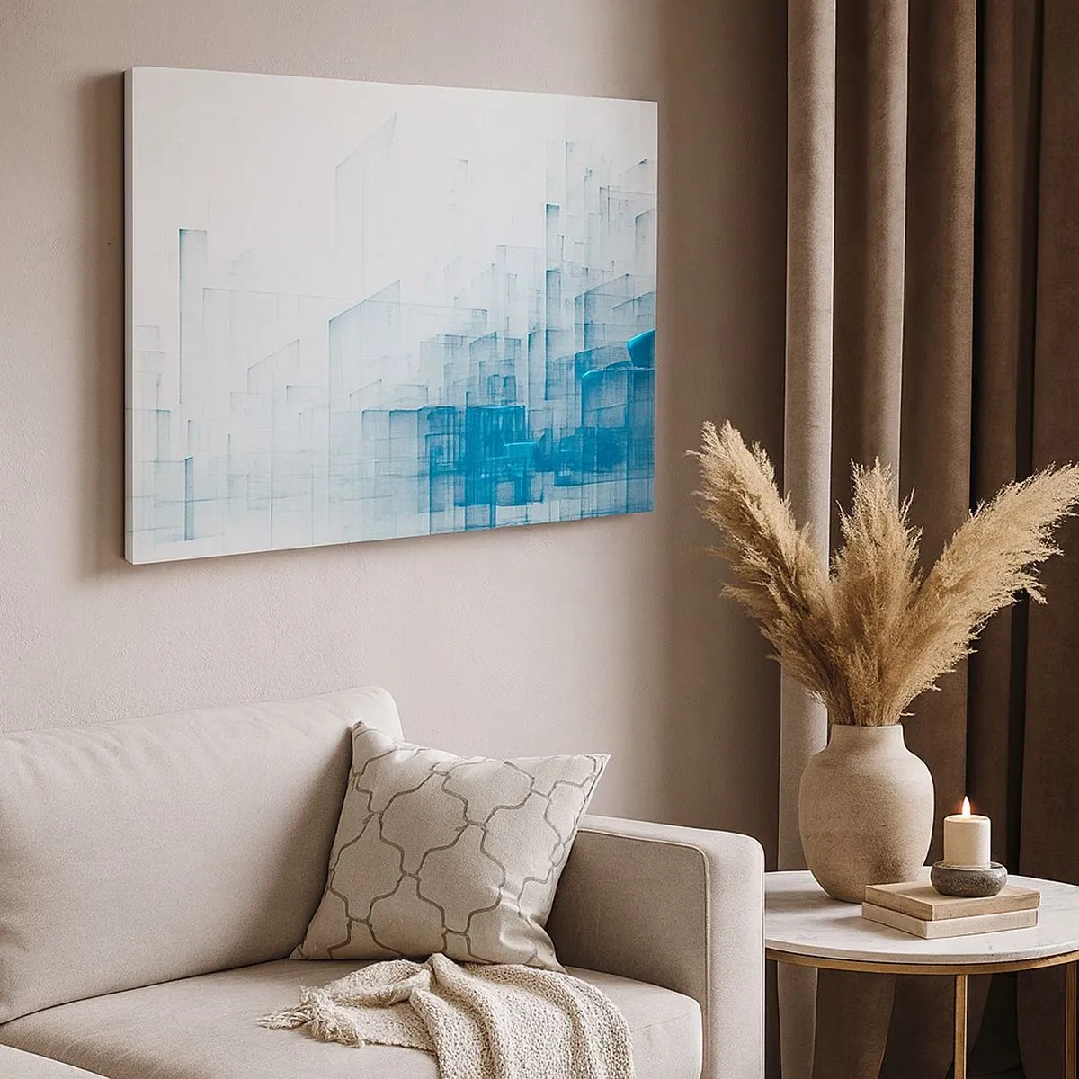 Impression sur toile - Image sur toile - Formes géométriques abstraites dans des tons de bleu - 70x50cm - Comment l’espace s’est formé - Décoration murale moderne pour le salon et la chambre ARTTOR