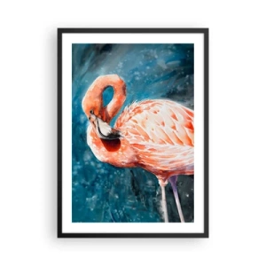 Affiche dans un cadre noir - Poster - Un flamant rose à l'aquarelle sur un fond d'eau turquoise - 50x70cm - Décoratif par nature - Décoration murale moderne pour le salon et la chambre ARTTOR