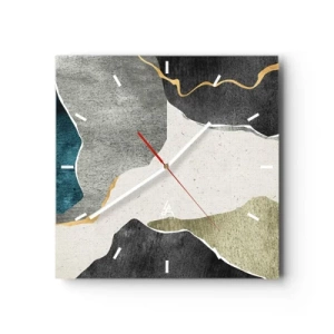 Horloge murale - Pendule murale - Formes géométriques dans les tons de gris, vert et or - 30x30cm - Composition mosaïque avec un fil d'or - Décoration murale moderne pour le salon et la chambre ARTTOR