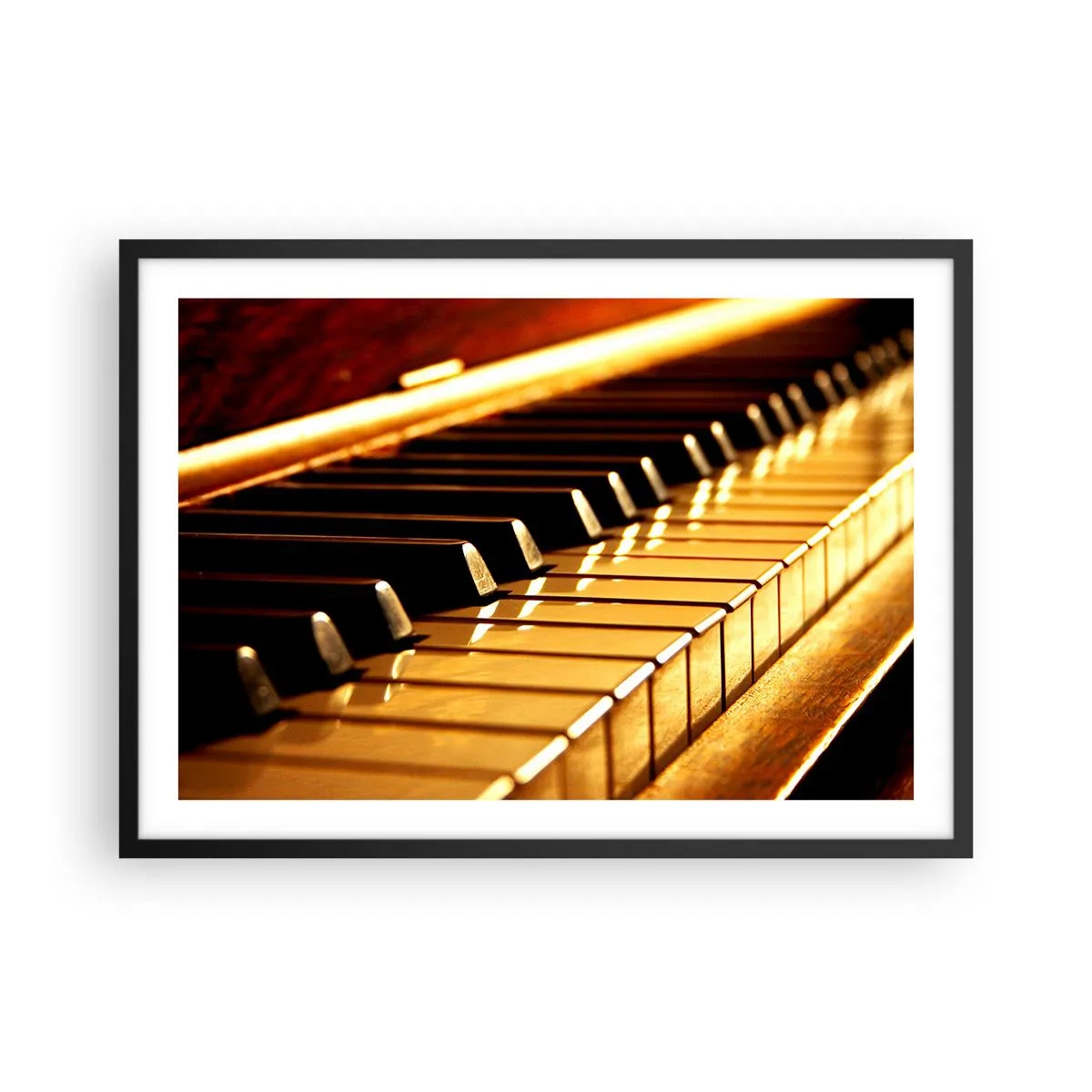 Affiche dans un cadre noir - Poster - Clavier de piano sous un éclairage doré - 70x50cm - Des possibilités infinies - Décoration murale moderne pour le salon et la chambre ARTTOR