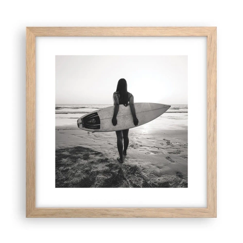 Affiche dans un chêne clair - Poster - Fille des vagues de la mer - 30x30 cm