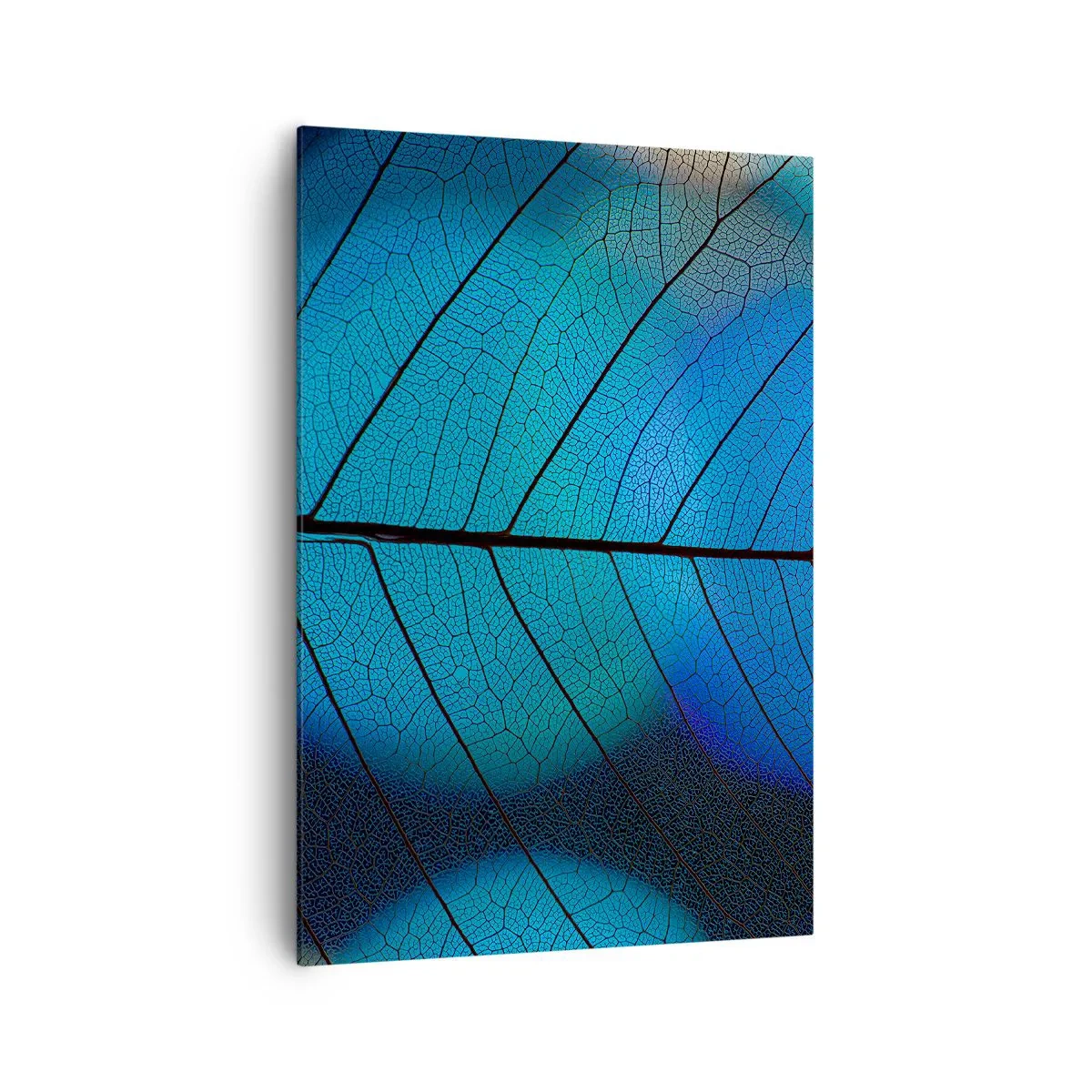 Impression sur toile - Image sur toile - Gros plan d'une feuille bleue avec des détails de veines visibles - 70x100cm - Construction complexe - Décoration murale moderne pour le salon et la chambre ARTTOR