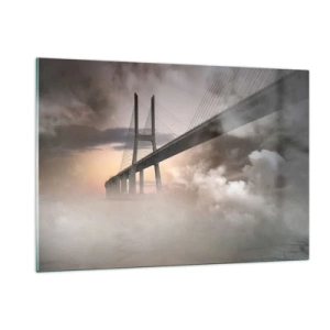 Impression sur verre - Image sur verre - Un pont dans le brouillard avec un ciel dramatique et une perspective en profondeur - 120x80cm - Sur la rivière qui n'existe pas - Décoration murale moderne pour le salon et la chambre ARTTOR