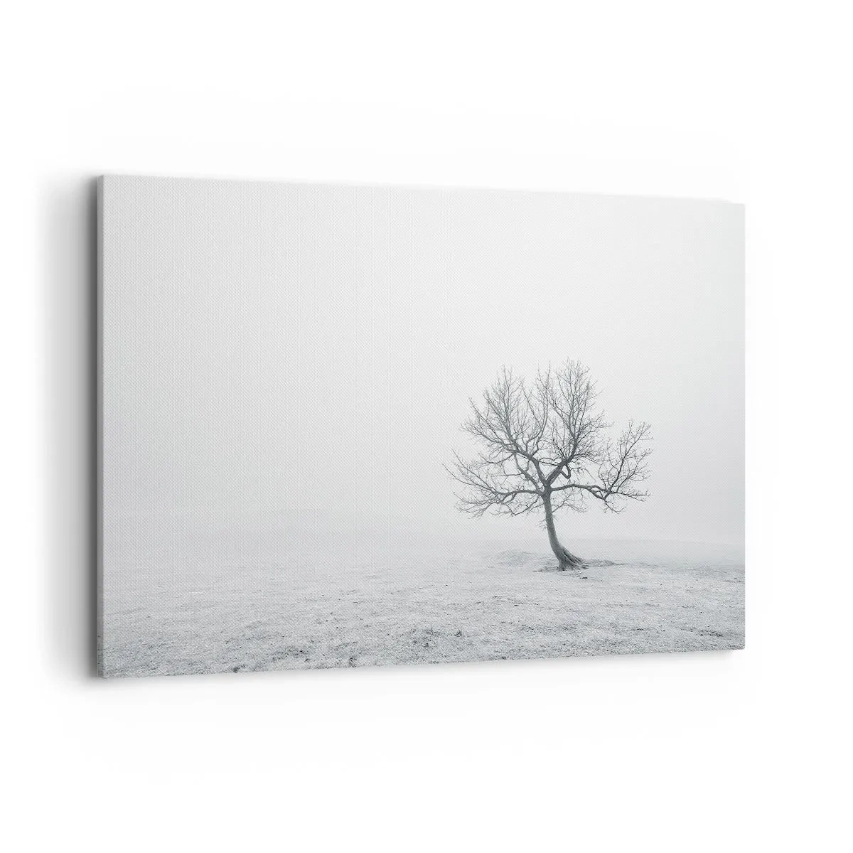 Impression sur toile - Image sur toile - Un arbre solitaire dans le brouillard hivernal dans un champ vide - 120x80cm - Contre le néant - Décoration murale moderne pour le salon et la chambre ARTTOR