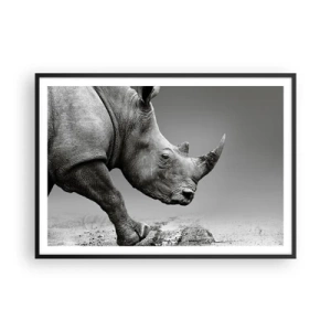 Affiche dans un cadre noir - Poster - Portrait d'un rhinocéros sur fond de désert gris - 100x70cm - Force inarrêtable - Décoration murale moderne pour le salon et la chambre ARTTOR