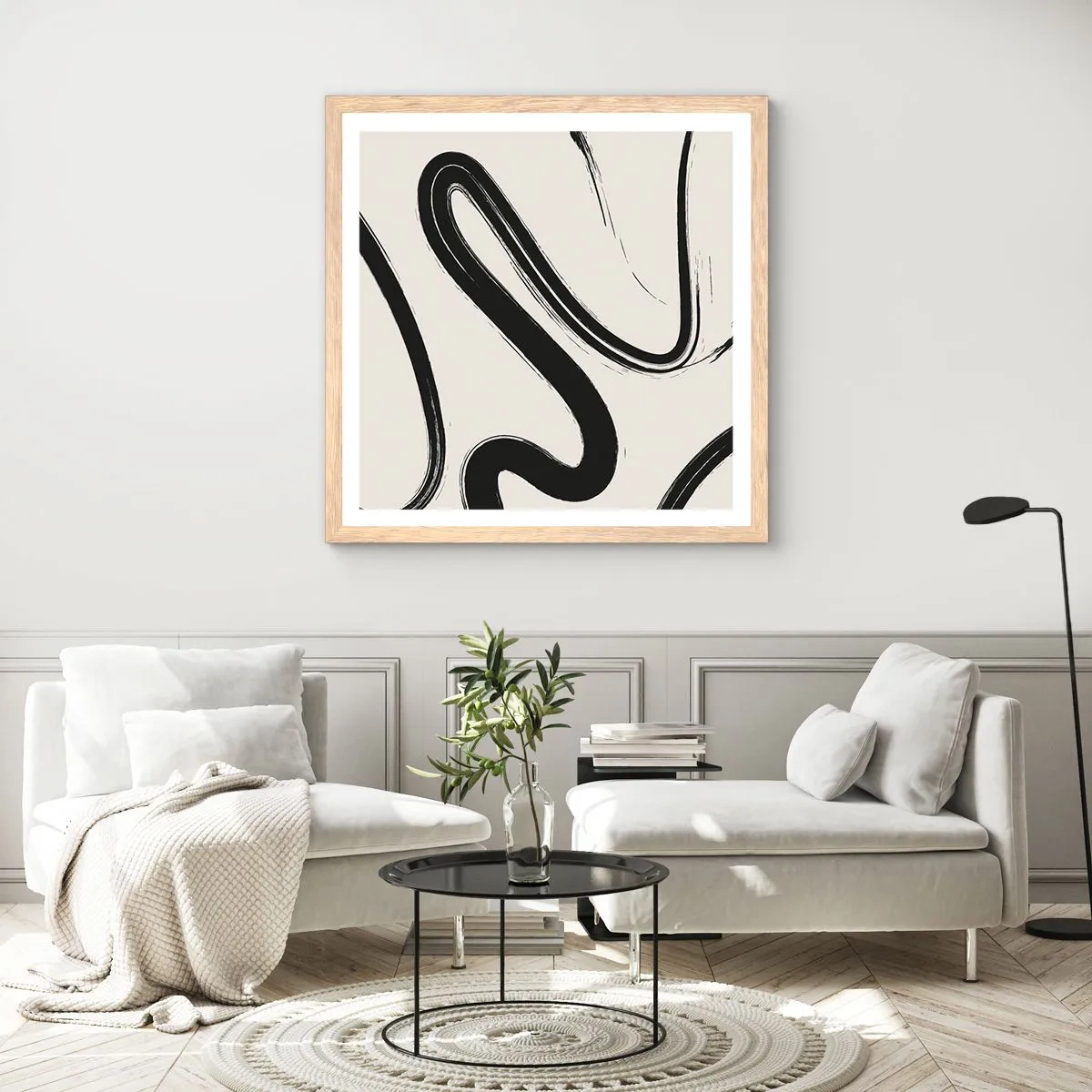 Affiche dans un chêne clair - Poster - Fantaisie en noir et blanc - 60x60 cm