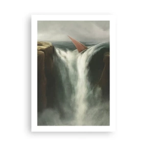 Affiche - Poster - Un voilier tombe d'une cascade dans un paysage surréaliste. - 50x70cm - Un avertissement de la vie - Décoration murale moderne pour le salon et la chambre ARTTOR