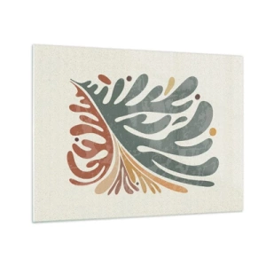 Impression sur verre - Image sur verre - Feuille abstraite aux couleurs chaudes - 70x50cm - Feuille multicolore - Décoration murale moderne pour le salon et la chambre ARTTOR