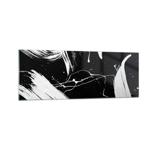 Impression sur verre - Image sur verre - Traits blancs abstraits sur fond noir - 140x50cm - Briser les ténèbres - Décoration murale moderne pour le salon et la chambre ARTTOR