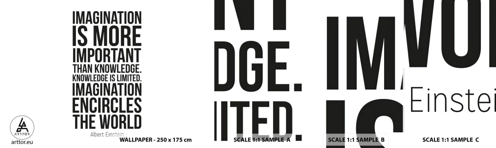 Échantillon de Papier Peint Autocollant Deluxe Sticker - Einstein sur le pouvoir de l'imagination - Typographie, Affirmation, Maxime - 100x30 cm