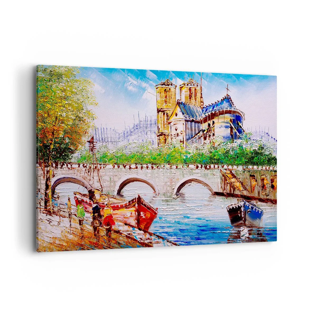 Impression sur toile - Image sur toile - Paysage avec un pont et une cathédrale de style classique - 120x80cm - Leur temps ne passe jamais - Décoration murale moderne pour le salon et la chambre ARTTOR