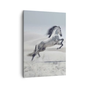 Impression sur toile - Image sur toile - Un cheval blanc galopant sur fond de dunes du désert - 50x70cm - Prince arabe - Décoration murale moderne pour le salon et la chambre ARTTOR