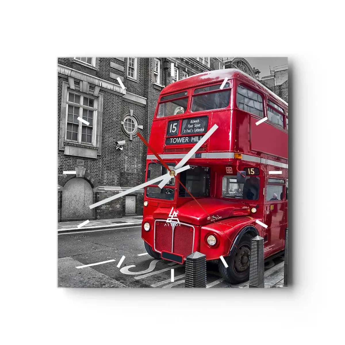 Horloge murale - Pendule murale - Un bus rouge à impériale à Londres sur fond d'architecture classique - 30x30cm - Toujours la même chose - Décoration murale moderne pour le salon et la chambre ARTTOR