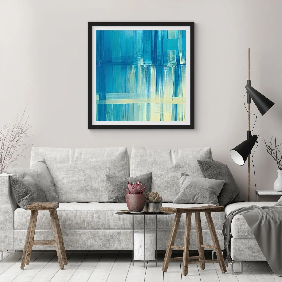 Affiche dans un cadre noir - Poster - Composition en turquoise - 30x30 cm