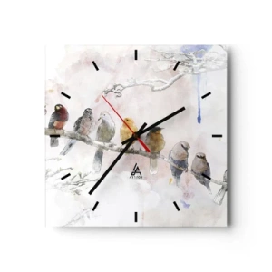 Horloge murale - Pendule murale - Oiseaux colorés sur une branche dans un style aquarelle - 30x30cm - Rencontre ailée - Décoration murale moderne pour le salon et la chambre ARTTOR