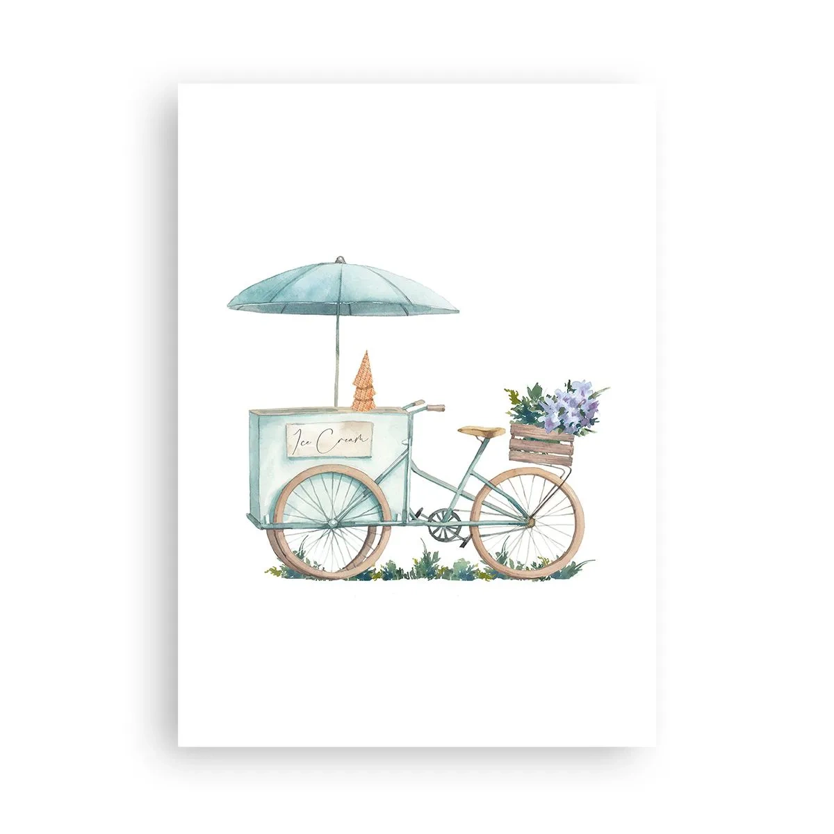 Affiche - Poster - Illustration à l'aquarelle d'un vélo avec de la glace et des fleurs - 50x70cm - Doux souvenir d'été - Décoration murale moderne pour le salon et la chambre ARTTOR